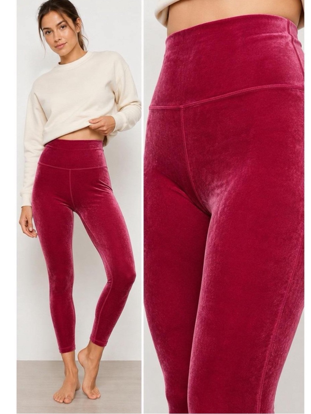 Athleta Elation Velvet Tight Velvet Leggings high rise 7/8 Red Sz Small NWT 98$